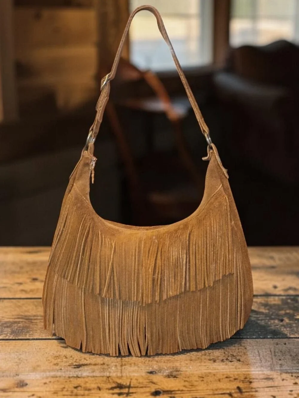 Minnetonka Tan Suede Fringe Hobo